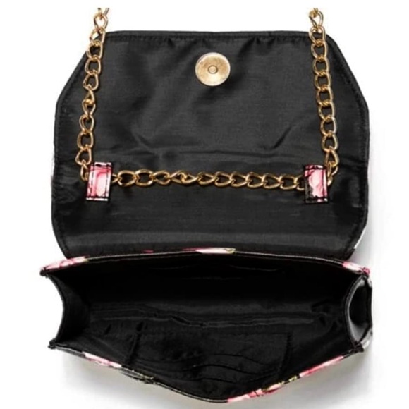Guess Black and Pink Floral Clutch with Gold Chain - Picture 3 of 3